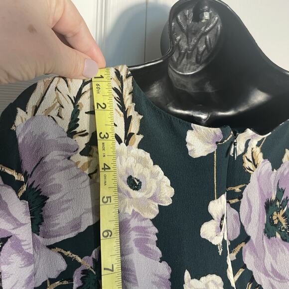 Vintage Y2K Ann Taylor Dress Women 12 Green Beige Purple Large Flowers Babydoll - Picture 6 of 13